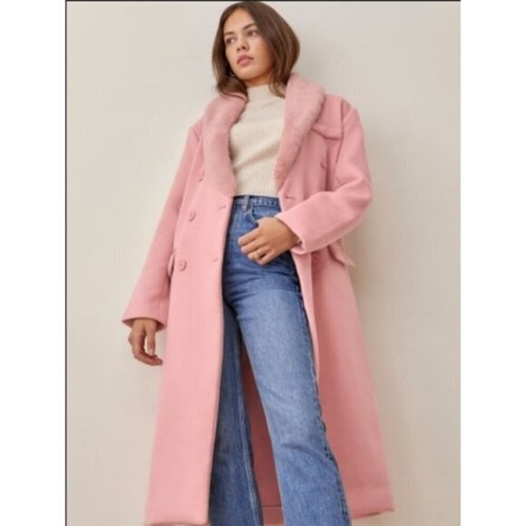 💕REFORMATION💕 Lester Coat ~ Faux Fur Shawl Collar Double Breasted Pink S NWT - Picture 5 of 15